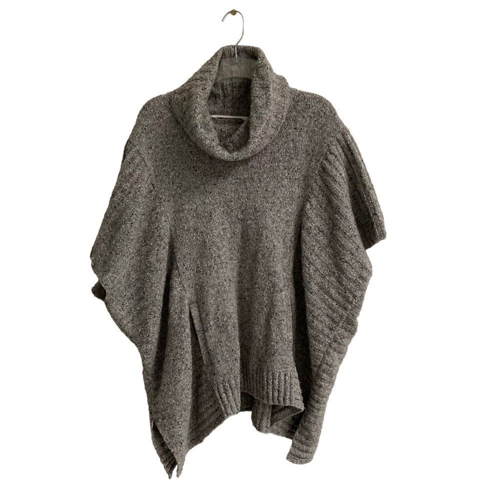 Athleta Donegal Passage oversized wool blend poncho cowl neck gray sweater S/M